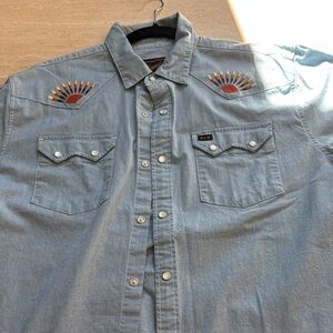 Howler Brothers Crosscut denim Pearl snap Button Shirt with Embroidered